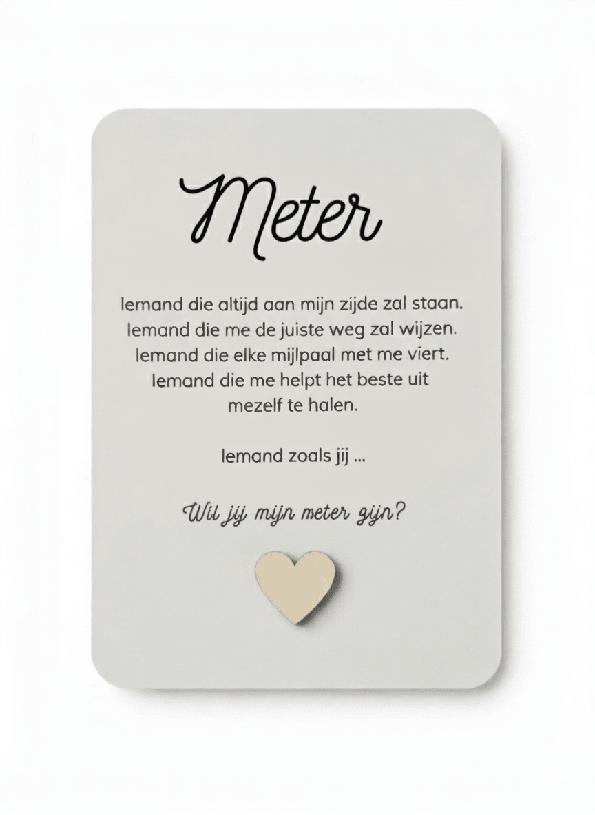 wil jij mijn meter zijn postkaart a6 met houten hartje