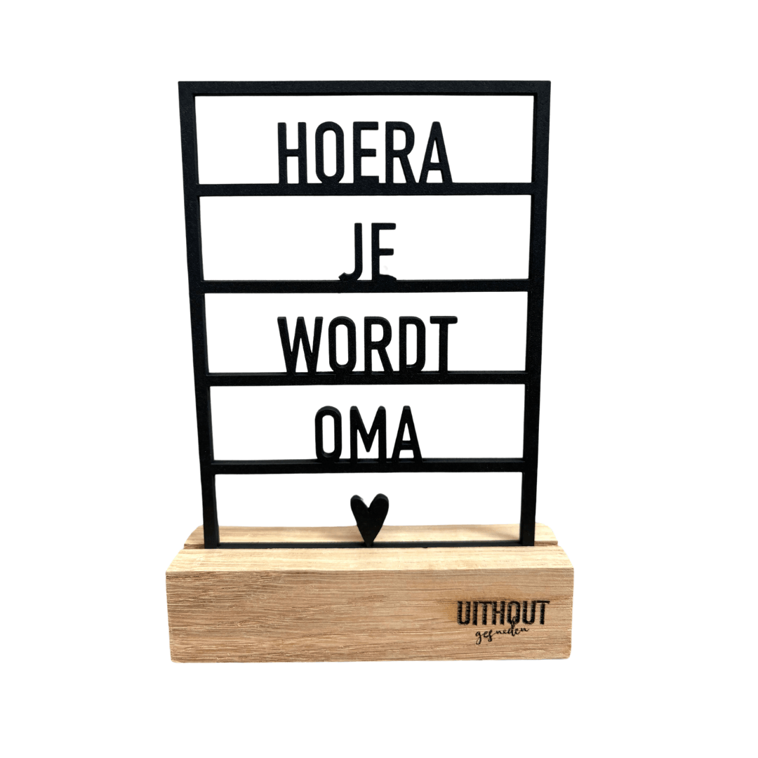Houten zwart kader hoera je wordt oma
