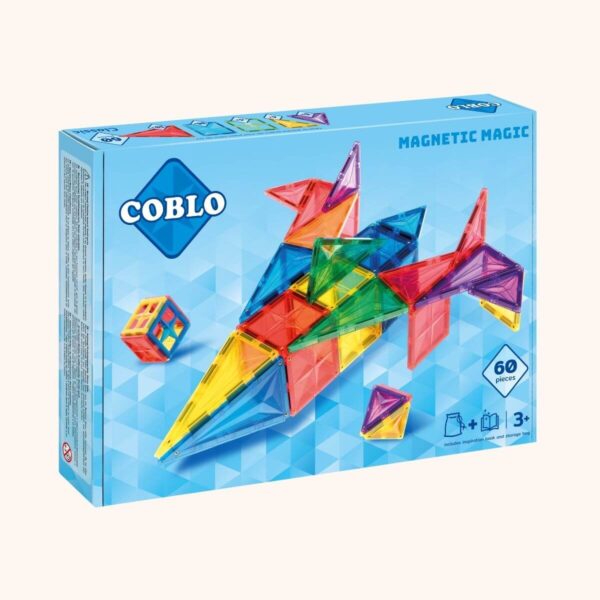 Blauwe Coblo Classic-verpakking met 60 magnetische bouwblokken en een kleurrijk bouwwerk op de voorkant.