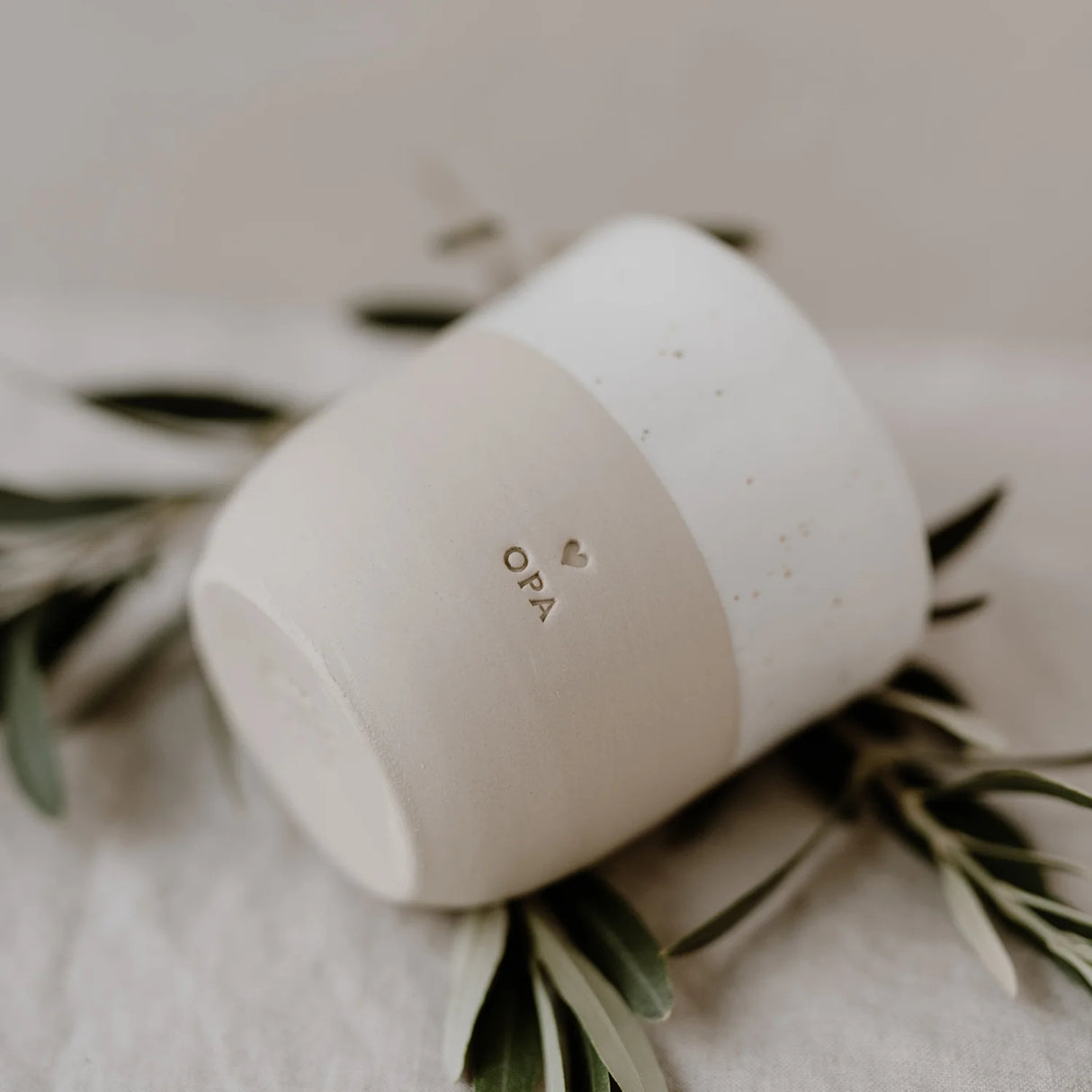 keramische mok koffietas keramiek opa eulenschnitt beige