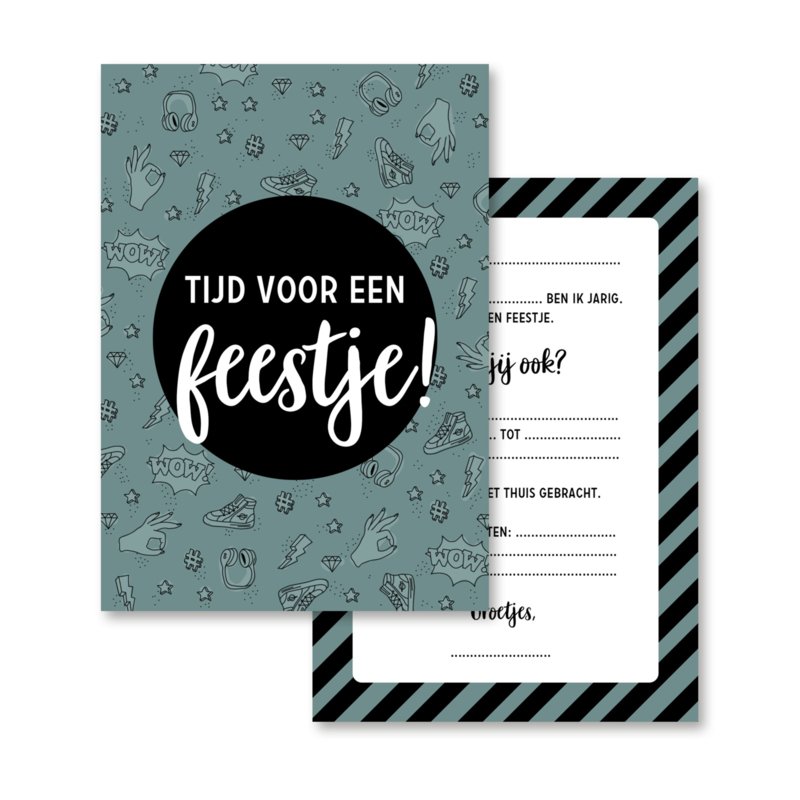 Uitnodiging Verjaardagsfeest • Doodles (8 stuks) - Helloboy