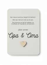 jullie worden opa en oma kaart met houten hartje