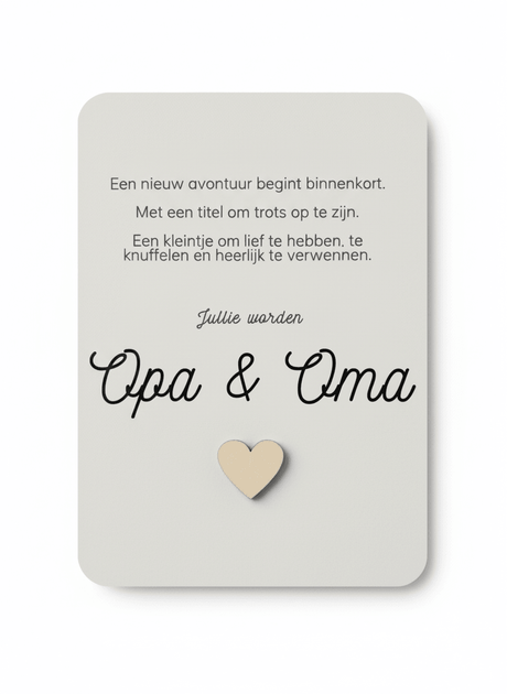 jullie worden opa en oma kaart met houten hartje