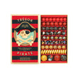 Knikkers Pirate Treasure in een open doos met rode, zwarte en goudkleurige knikkers en een deksel met piratenschedel.