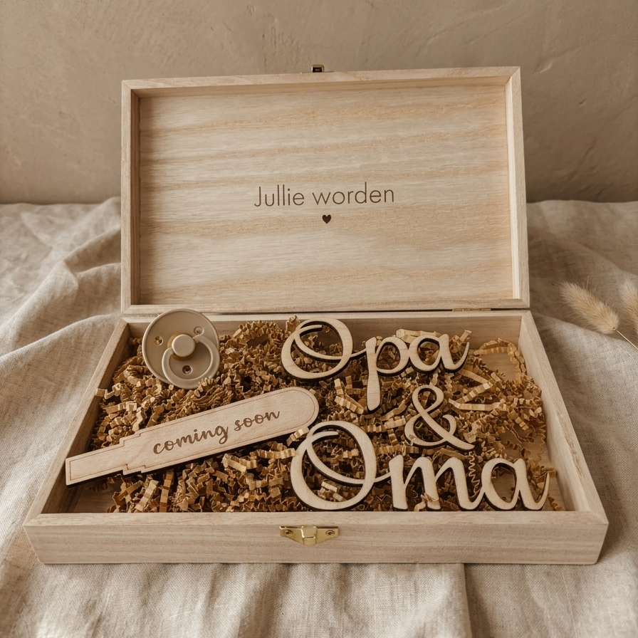 xl houten kistje coming soon zwangerschapstest en speen