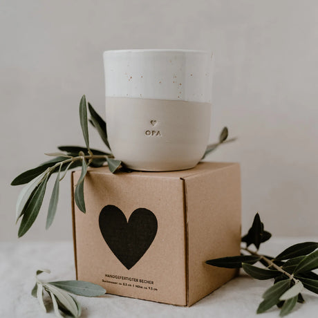 keramische mok koffietas keramiek opa eulenschnitt beige