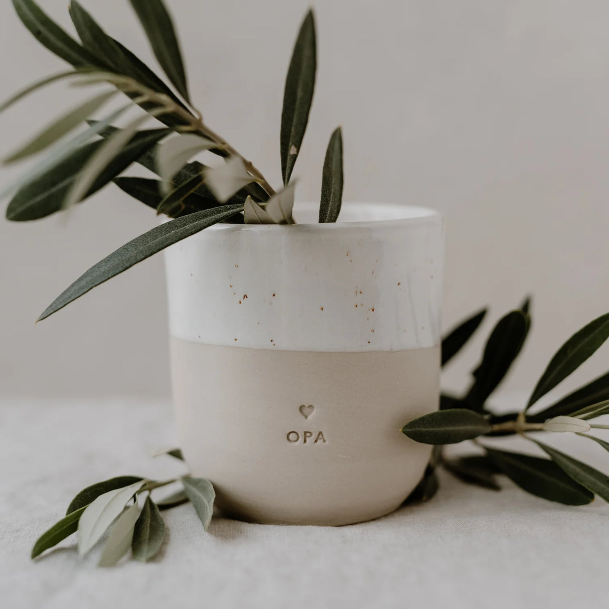 keramische mok koffietas keramiek opa eulenschnitt beige