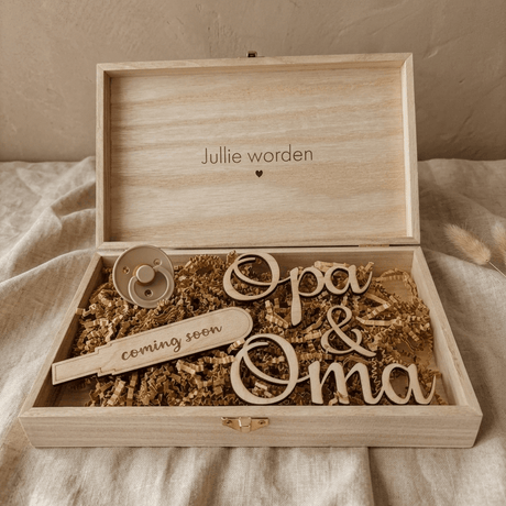 xl houten kistje coming soon zwangerschapstest en speen