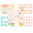 Beloningskaarten voor meisjes met een zwaan, regenboog, flamingo en ananas, met vellen kleurrijke ronde stickers