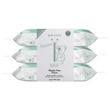 Naïf plasticvrije billendoekjes in een 3-pack met witte en mintgroene verpakkingen met koala's.